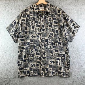 Vintage Hawaii Silkyway Washable 100% Silk Safari Animal Button Up T-Shirt